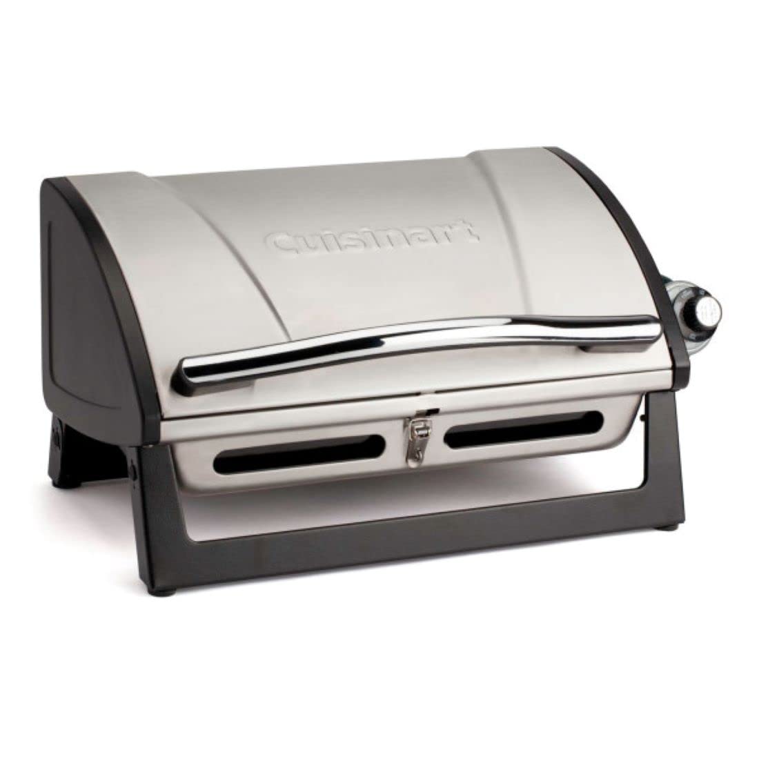 Cuisinart Grillster Portable Gas Grill, Stainless Steel Compact BBQ Grill with Locking Lid for Easy Transport, 8000 BTU Propane Grill with Dishwasher Safe Cooking Grate, Small Grill for Camping & BBQs