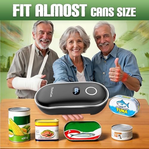 ThriveCan Rechargeable Electric Can Opener – One-Touch for Seniors & Arthritis & Weak Hands, Smooth-Edge Side-Cut, Hands Free & Easy, Ergonomic Design Works on All Can Sizes, Ideal Kitchen Gift Black