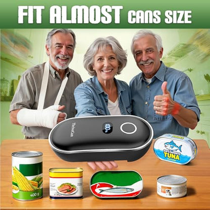 ThriveCan Rechargeable Electric Can Opener – One-Touch for Seniors & Arthritis & Weak Hands, Smooth-Edge Side-Cut, Hands Free & Easy, Ergonomic Design Works on All Can Sizes, Ideal Kitchen Gift Black
