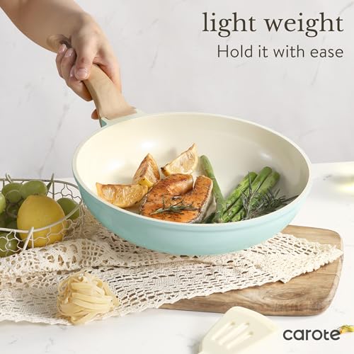 CAROTE 21-Piece Ceramic Pots and Pans Cookware Set, Non Stick Induction Cook Ware Kitchen Cooking Set Non-Toxic Health, PFAS Free