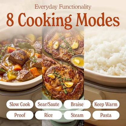 MAGNIFIQUE 6 Quart Programmable Casserole Slow Cooker, 8-in-1 Multi Cooker with Removable Non-Toxic Stoneware Crock, Claypot Slow Cooker, Rice-cooking, Nonstick, Oven Safe Pot to 450°F, Oatmeal