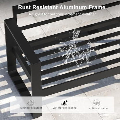 LayinSun Outdoor Patio Aluminum Loveseat, Metal Modern 2-Seat Sofa with Washable Thick Cushions