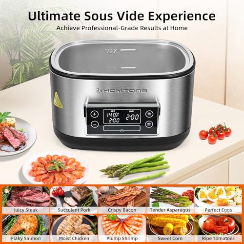 Homtone 8 Quart Sous Vide, Temperature Control Sous Vide Cooker with Timer, Stainless Steel Sousvide for Steak/Seafood/Vegetables, Suveed Cooking Machine Precision Steak Cooker with Vacuum Bags