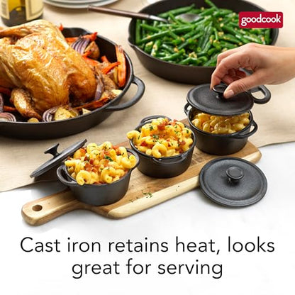 GoodCook Pre-Seasoned Cast Iron Mini Dutch Oven, Black, Small Dutch Oven Pot with Lid, Durable Cast Iron Cookware, Even Heating for Stews, Soups, and Baking, Oven Safe to 500°F