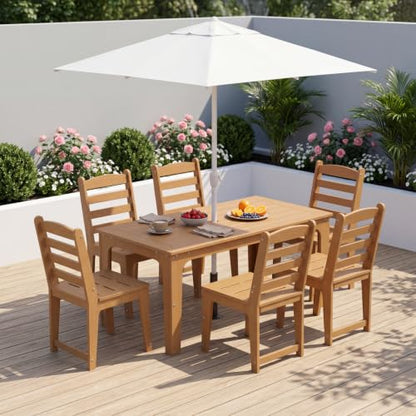 ACUEL HDPE Patio Dining Set for 6, 7 Pcs Outddor Table & Chairs, Teak Color