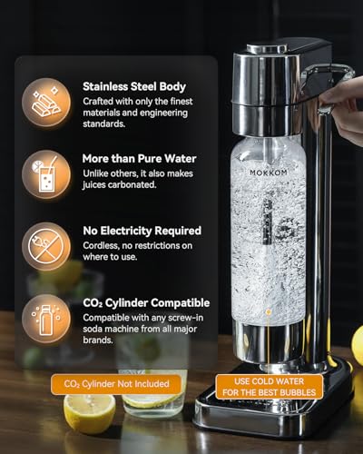 MOKKOM Sparkling Water Maker Soda Maker Soda Streaming Machine for Carbonating with 1L Carbonating Bottle, Compatible with Any Screw-in 60L CO2 Carbonator(NOT Included)