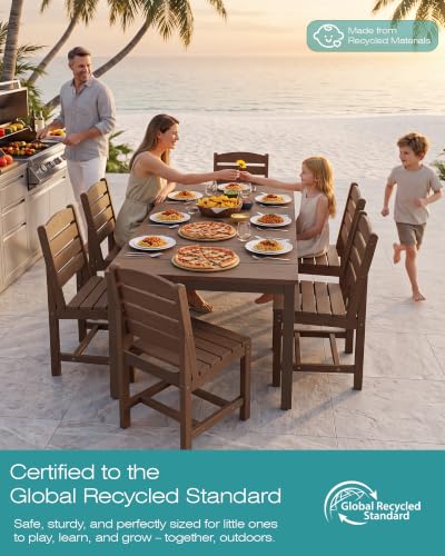 SERWALL Outdoor Dining Set, 9 Piece HDPE Armless Dining Set, Brown