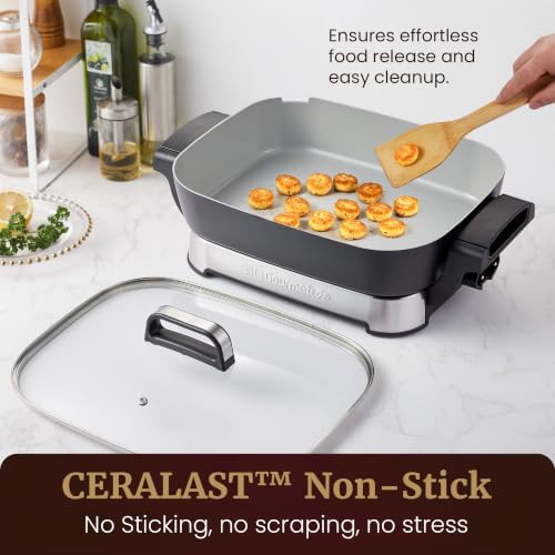 Elite Gourmet Stow-Away Ceramic Skillet, PFAS-Free Ceralast™, 1500W
