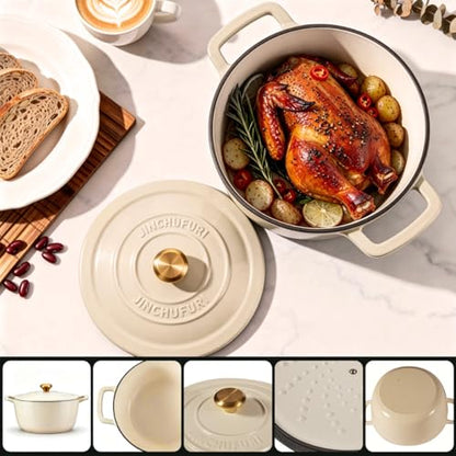 Enameled Cast Iron Dutch Oven - JINCHUFURI 5 Quart Cast Iron Dutch Oven Enameled Oven with Lid for Sourdough Bread Baking, Pre-Seasoned Pot Oven Safe