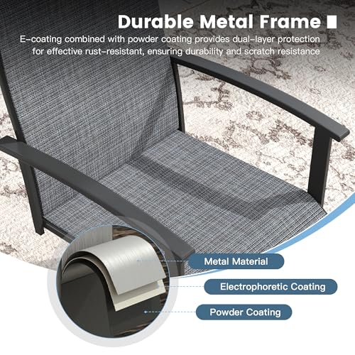 DIFY 7 Piece Outdoor Dining Set, Black Metal Table & Swivel Chairs