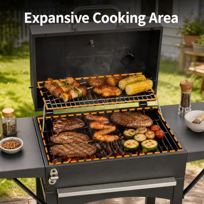 Outvita Charcoal Grill with 2 Side Tables, BBQ Grill with Lid & Chimney