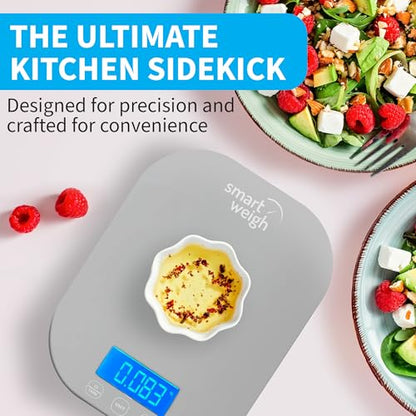 Smart Weigh Gray Digital Kitchen Scale for Cooking, Weight Loss, Calorie Tracking, Baking, Food Portion Control, and Meal Prep - Accurate Measurements in Grams and Ounces