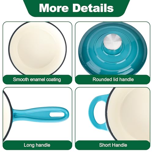 HaSteeL 1 QT Cast Iron Saucepan, Mini Enamel dutch oven with lid, Small Non Stick Pan for Milk, Pasta Tomato Sauce, Butter, Breakfast, Soup, Suitable for Boiling Stewing Frying, Easy to Clean, Green