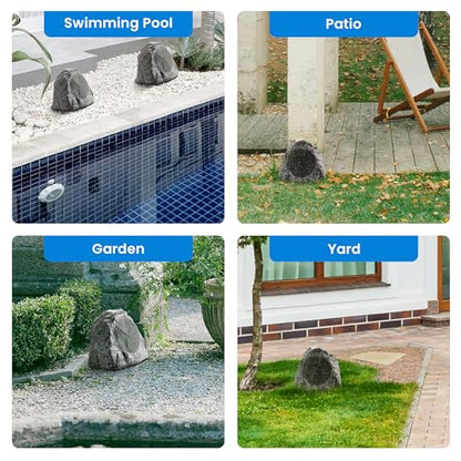 Theater Solutions 2R8G Outdoor Granite 8" Rock 2 Speaker Set for Deck Pool Spa Yard Garden