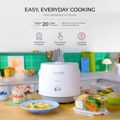CUCKOO Basic Rice Cooker 10-Cup Uncooked / 20-Cup Cooked, Large Rice Maker and Warmer with Nonstick Inner Pot, Easy to Use with Auto Keep Warm, Includes Steam Tray, White (CR-1095)