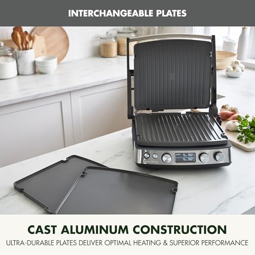 GreenPan Elite 6-in-1 Multi-Function Contact Grill & Griddle, Healthy Ceramic Nonstick Reversible Plates, Adjustable Shade & Shear, Closed Press/Open Flat Surface, PFAS-Free, Graphite