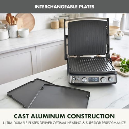 GreenPan Elite 6-in-1 Multi-Function Contact Grill & Griddle, Healthy Ceramic Nonstick Reversible Plates, Adjustable Shade & Shear, Closed Press/Open Flat Surface, PFAS-Free, Graphite