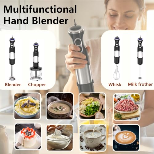 Immersion Blender Handheld, 5 in 1 Hand Mixer Electric Handheld for Kitchen, Corded Stick Hand Emulsion Blender with Chopper Beaker Whisk and Milk Frother for Baby Food, Smoothie, Puree, Soup, Sauces
