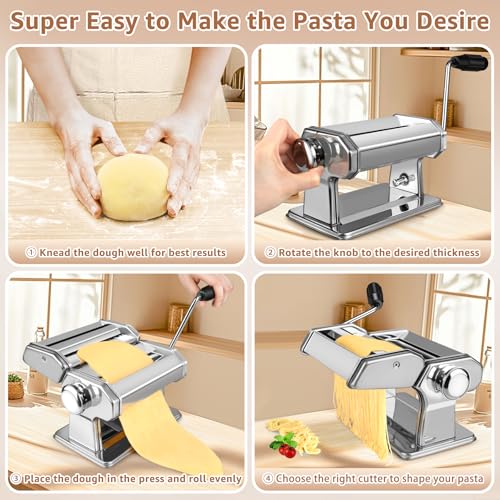 3 in 1 Pasta Maker - 7 Thickness Noodle Maker with Roller & 2 Width Cutters
