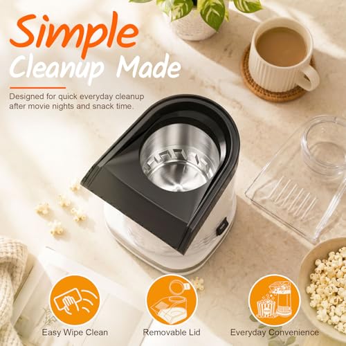 Popcorn Maker, Hot Air Popper for Healthy Oil-Free Snacks, 4.5QT Electric Popcorn Machine with Fast Popping & Easy Clean Design for Movie Nights, Family Fun, Game Night, Dorms, Kids & Home(White)