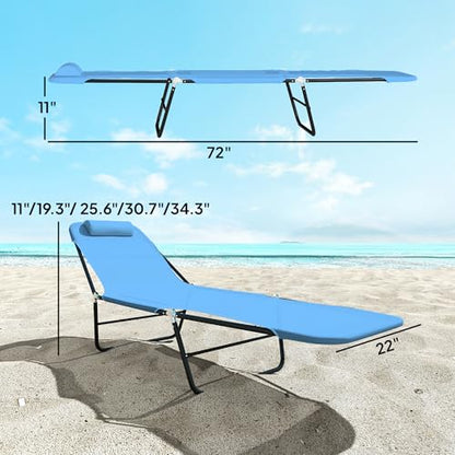 Outsunny Folding Chaise Lounge Chair, Pool Sun Tanning Chair, Outdoor Lounge Chair with Reclining Back, Breathable Mesh Seat, Headrest for Beach, Yard, Patio, Blue