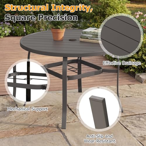 EROMMY 5-Piece Outdoor Patio Dining Set, 4 Swivel Chairs with Removable Cushions & Round Metal Table with Umbrella Hole, All-Weather Furniture for Backyard, Garden and Deck
