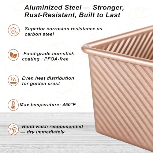 Spmarkt Pullman Loaf Pan with Lid, Aluminized Steel 1 Lb Nonstick Sandwich Bread Pan for Homemade Bread, 8.4x4.8 Inch Professional Rectangular Loaf Pan with Dough Scraper and Cutter