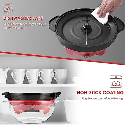 TLGREEN 6 Quart Popcorn Machine - 24 Cups, Stir Crazy Popcorn Popper Machine, Electric Hot Oil Popcorn Maker Machine, with Nonstick Plate & Stirring Rod, Large Lid as Serving Bowl and 2 Measuring Cups