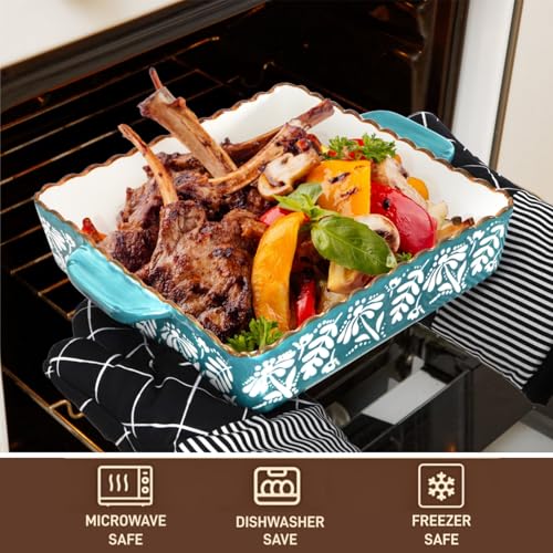 Acshio 2 Pack Ceramic Baking Dish, 9 x 9 inch Porcelain Square Bakeware with Double Handle, Lasagna Pan Bakeware Baking Cookware for Cooking, Cakes, Roasting Family Dinner
