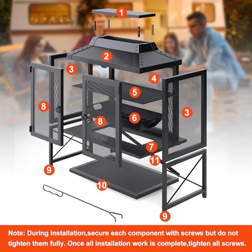 VELUVIA Metal Outdoor Fireplace for Patio - 39" H Square Chiminea Fire Pits Outside Wood Burning with Grill, Mesh Spark Screen & Fire Poker, for Garden, Backyard, Party, Camping, Picnic, BBQ, Bonfire