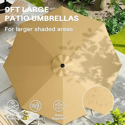 LEVELEVE 9FT Outdoor Patio Umbrella with Easy Crank - UV Resistant & Waterproof Market Umbrella with Ventilated Canopy, 8 Sturdy Ribs & Powder-Coated Frame for Garden, Deck, Backyard, Pool, Patio Table