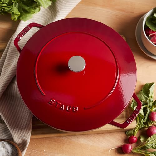 Staub Cast Iron Essential French Oven, Dutch Oven, 5-quart, serves 5-6, Made in France - Cherry