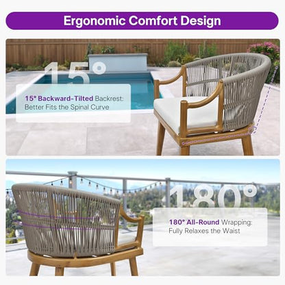 PURPLE LEAF 12 Pieces Outdoor Dining Set All Weather Wicker Patio Dining Set with Rectangular Aluminum Table and Modern Armrest Dining Chairs for Garden Deck Backyard Kitchen, Teak