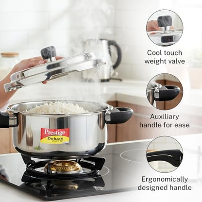 Prestige Deluxe Alpha Svachh Stainless Steel Pressure Cooker with Alpha Base and Deep Lid for Spillage Control, (3 Liter)
