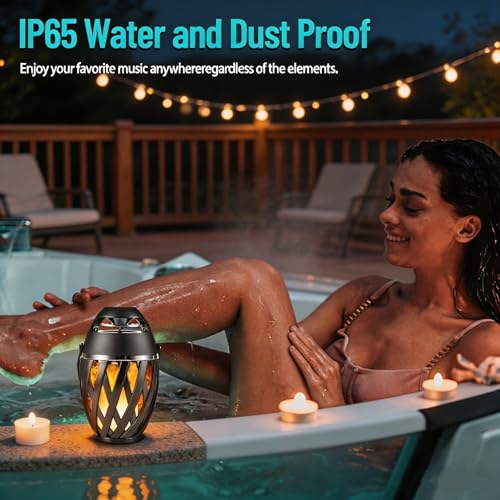 INSSISAIN 2 Pack Outdoor Bluetooth Speakers Waterproof Wireless, Birthday Gifts for Men Dad, LED Flame Ambient Light, Camping Patio Accessories, Unique Gifts for Him Husband Boyfriend Dad Gifts