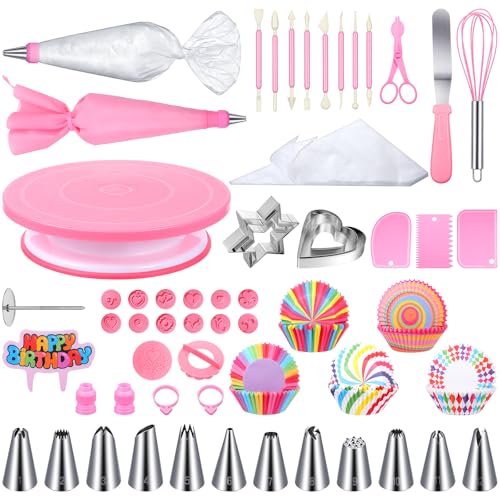 Ckhoid 255 Pcs Cake Decorating Supplies with Cake Turntable, Icing Piping Tips, Pastry Piping Bag, Spatulas, Cookie Molds. Cake Plates and Baking Supplies Decorating Tools