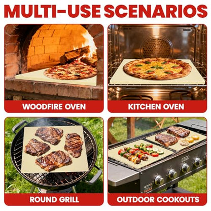 GOOD GAIN Pizza Stone for Oven Grill - Cordierite Baking Stone for Bread, Pies | 15'' x 12'' Rectangular Oven Stones for Cooking | Indoor,Outdoor | Durable, Heat Shock Resistant (Beige)