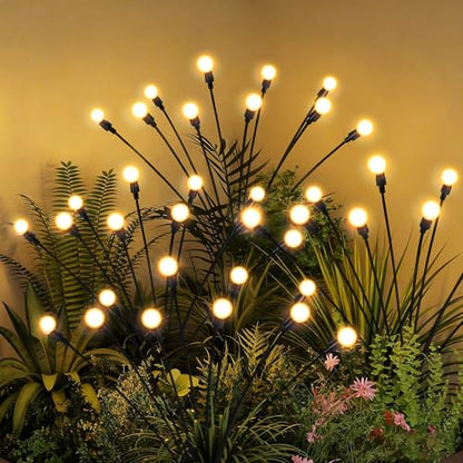 PATIOPIA Solar Garden Lights, LED Swaying Solar Lights Outdoor Waterproof, Warm White Firefly Outdoor Decorative Lights, Garden Decor, Yard, Patio, Pathway Decoration Gardening Gifts (2 Pack)