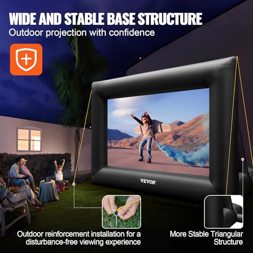 VEVOR Inflatable Projector Screen for Outdoor Use with 350W Air Blower, Oxford Fabric Material, Supports Front/Rear Projection,Black