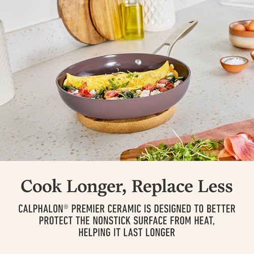 Calphalon Premier Ceramic Nonstick 10 inch Frying Pan, Durable Ceramic Pan for Searing, Sauteing, Long Lasting PFAS-Free Cookware, Dishwasher Safe, Oven Safe, Fond