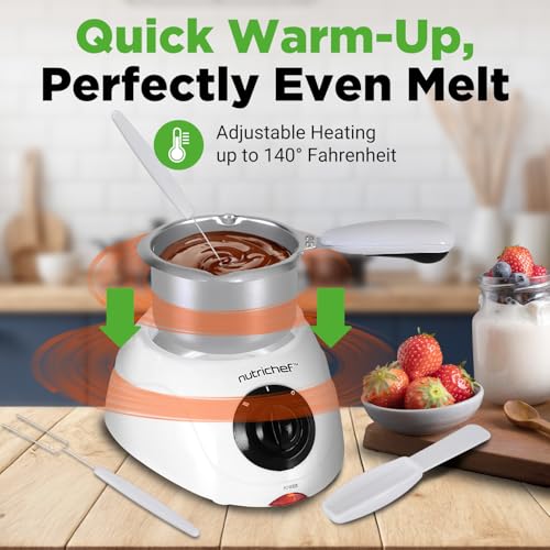 NutriChef Electric Fondue Pot | 25W Chocolate Melting Warmer | 8.8 Oz Capacity | Keep Warm Dipping Function & Removable Pot | Perfect for Melting Chocolate, Butter & Cheese | White