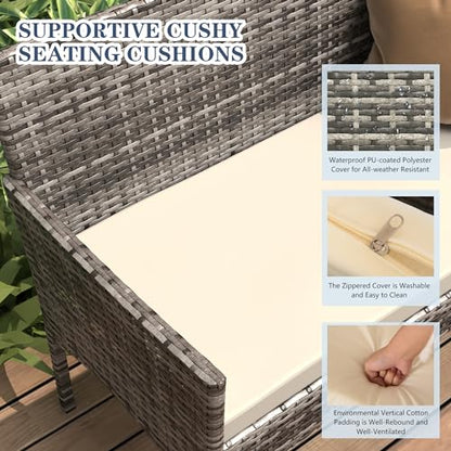 BUPPLEE 4 Pieces Patio Furniture Set, Outdoor Wicker Rattan Patio Conversation Furniture Set with Waterproof Cushion and Table for Lawn Poolside Backyard Garden Balcony Porch