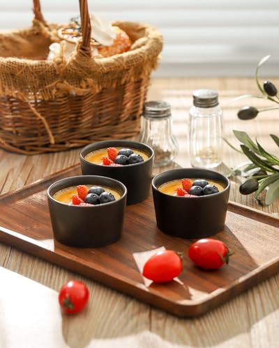 Tikooere Ramekins 4 oz,Oven Safe Small Ramekins for Creme Brulee,Souffle,Black Ramkeins for Baking,Ceramic Mini Ramkeins Set of 6,Custard cups for Kitchen,Matte Black