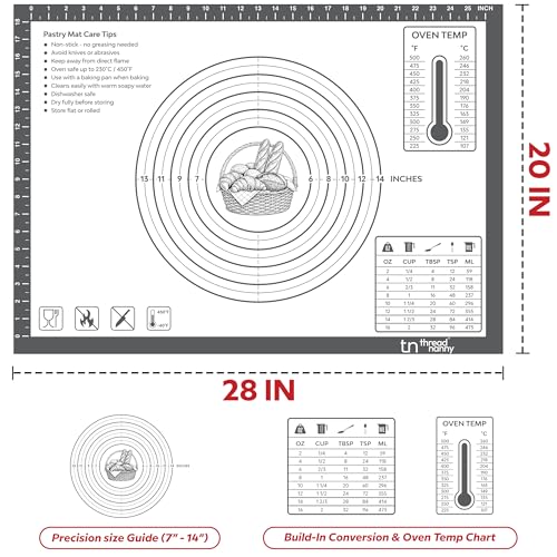 XL Silicone Pastry Mat for Baking Extra Large 28x20 - Non-Stick Non-Slip Rolling Mat for Dough with Measurements - Bread, Pizza, Pie Crust, Cookies, Fondant - Oven Safe, Dishwasher Safe (Grey)
