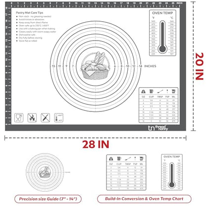 XL Silicone Pastry Mat for Baking Extra Large 28x20 - Non-Stick Non-Slip Rolling Mat for Dough with Measurements - Bread, Pizza, Pie Crust, Cookies, Fondant - Oven Safe, Dishwasher Safe (Grey)