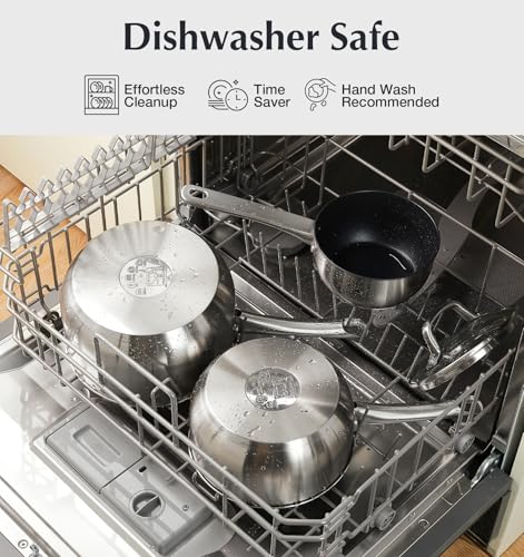 KOCH SYSTEME CS Stainless Steel Saucepan Set, 1QT & 2QT & 3QT Stainless Steel Sauce Pan with Nonstick Coating, Induticon Sauce Pan Sets with Lids, Easy to Clean, Oven Safe