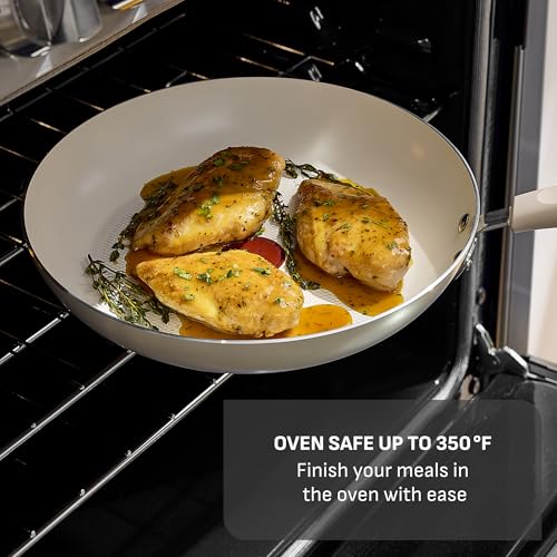 T-Fal Signature Nonstick 12 Inch Frying Pan Skillet, Oven Safe Up to 350°F, Dishwasher Safe, Pots and Pans Set, Non Stick Chef- Pan, Cream
