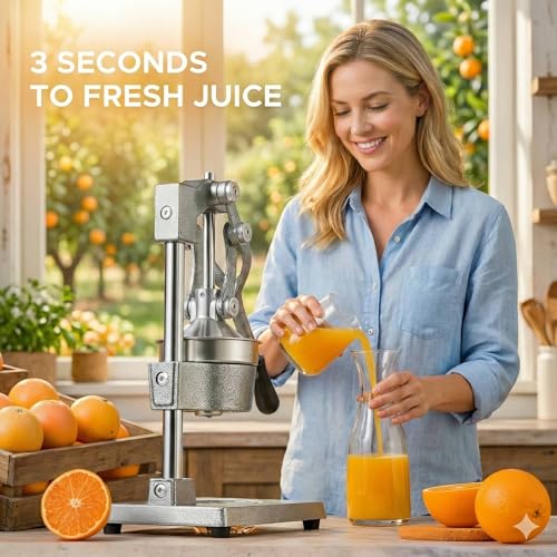 CO-Z Manual Citrus Juicer, Commercial Grade Cast Iron Orange Juicer, Professional Heavy Duty Juice Press with Removable Strainer, Manual Juice Extractor for Orange Lemon Pomegranate Citrus, Gray