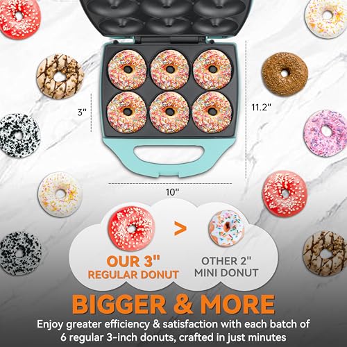 Baker’s Friend Mini Donut Maker Machine for Home, 6 x 3'' Mini Doughnut Maker Machine, Donut Maker for Kids, Maquina Para Hacer Donas, Donut Baking Pan, Donut Party, Aqua