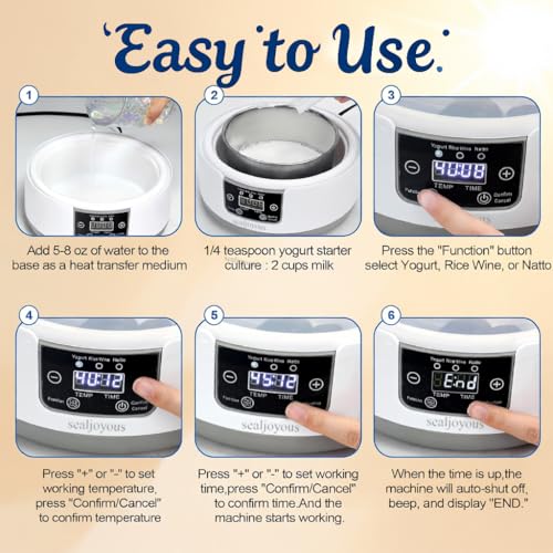 Genuine sealjoyous Yogurt Maker 1-36 hours multi-functional constant temperature yogurt machine,32-45 degrees adjustable, automatic digital LCD display 1.2 liters capacity (Standard no cup)